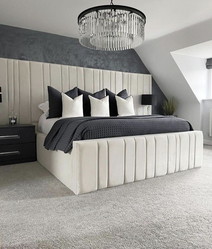 Cream channel headboard bed